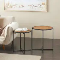 17 Stories Cole And Grey Metal Accent Table With Brown Woven Rattan Tabletop