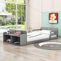 Red Barrel Studio Twin Wood Floor Bed with Storage Footboard