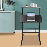 Inbox Zero Adjustable Black Standing Desk With Wheels Home Office Workstation
