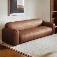 PULOSK 82.68" Brown  Genuine Leather Standard Sofa cushion couch