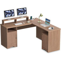 antfurniture Wasagun 60 Inch L-shaped Wooden Desk With Usb And Power Outlet: Large Dual-person Desk With Drawers And She