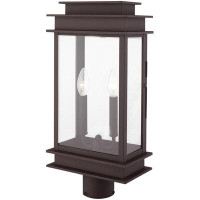 Lighting Lumens Traditional Outdoor Post Top Lantern | Hand Crafted Solid Brass | Clear Glass Shade | Bronze Finish