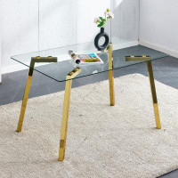 Wrought Studio Modern Minimalist Rectangular Glass Dining Table, Kitchen Table