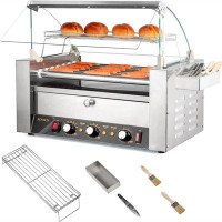 Winado 1200W 7 Rollers 18 Hot Dog Roller Grill Cooker Machine With Bun Warmer And Cover