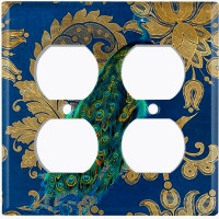 WorldAcc Metal Light Switch Plate Outlet Cover (Peacock Blue Silk - Double Duplex)