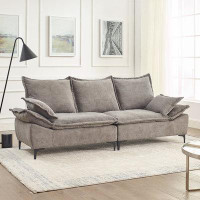 Everly Quinn Modern sailboat sofa 3 seater sofa in velvet with two pillows for small spaces in living rooms