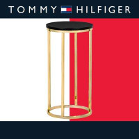 Tommy Hilfiger Tommy Hilfiger Ellias Modern Round Side End Table, Glossy Black Top, Golden Metal Frame