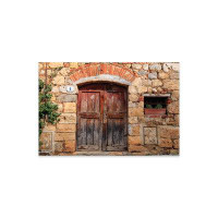 Ebern Designs Italy, Monteriggioni. Stone Wall, Wooden Door with Planted Geraniums. by Emily Wilson - No Frame Painting