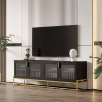 Mercer41 Black 70.87" Tv Stand.entertainment Center With Shelf, Wood Tv Media Console With Sturdy Metal Legs For Living