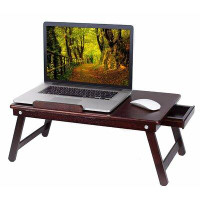 Sofia + Sam Birdrock Home Bamboo Laptop Bed Tray (Walnut)- Multi-Position Adjustable Surface - Pull Down Legs - Storage