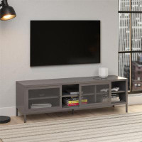 Wade Logan Aprel Metal TV Stand for TVs up to 65" with Perforated Metal Sliding Doors, Graphite Gray