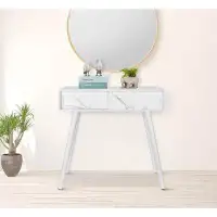 George Oliver Console Table, White Console Tables For Entryway, Small Faux Marble Entryway Table, Modern Vanity Desk Sid