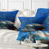 Made in Canada - The Twillery Co. Corwin Abstract Large Sea Turtle Underwater Lumbar Pillow