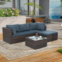 Latitude Run® 5 Set Wicker Furniture With Tempered Glass Coffee Table