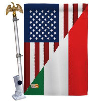Breeze Decor US Italian Friendship - Impressions Decorative Aluminum Pole & Bracket House Flag Set HS108238-BO-02