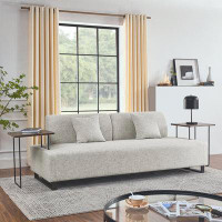 Hokku Designs Linen Fabric 3 Seat Sofa with Two End Tables and Two Pillows