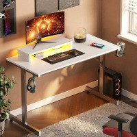 Inbox Zero Marette 42 Inch LED Gaming Desk With Monitor Stand PC Computer Gamer Home Office Table In White