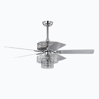 Mercer41 Dual Crystal Lamp Shade Crystal Ceiling Fan With Lights Fandelier Chandelier Reversible Blades 3 Wind Speeds Re