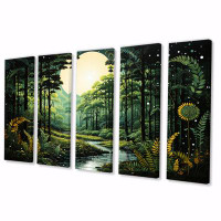 Millwood Pines Ferns Plant Serene Reflections II - Floral Canvas Art Print - 5 Equal Panels