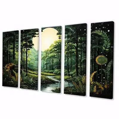 Millwood Pines Ferns Plant Serene Reflections II - Floral Canvas Art Print - 5 Equal Panels