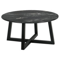 Wrought Studio Jeannete Round Coffee Table with Marble-like Top Letizia and Light Oak