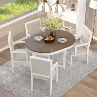 Gracie Oaks Dining Table Set, Extendable Butterfly Leaf Wood Dining Table And Dining Chairs With Armrests