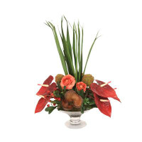 Distinctive Designs Anthurium, Roses and Ranunculus Mixed Centerpiece in Vase
