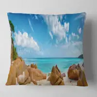 Made in Canada - East Urban Home Rocky Seychelles Island Panorama Oversized Beach Pillow