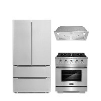 Cosmo Cosmo 3 Piece Kitchen Appliance Package with French Door Refrigerator , 30'' Gas Freestanding Range , Insert Range