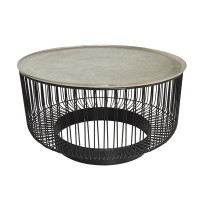 Wade Logan Betzy Black Metal Open Frame Wire Geometric Coffee Table With Silver Aluminum Top