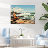 Design Art Retro Beach Chair By Wild Waves Ocean - Coastal Wall Art Living Room