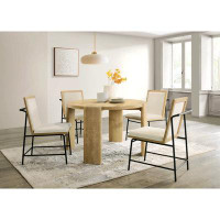 Hokku Designs Bowen Oak Finish 47" Round Dining Table Set With Cream Colour Upholstered Chairs