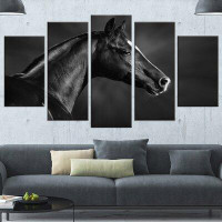 Made in Canada - Design Art 'Black Arabian Horse Portrait' 5 Piece Wall Art on Wrapped Canvas Set