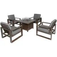 Hokku Designs 5 Piece Patio Dining Set 41.34’’ Fire Pit Table with 4 Armhair