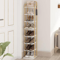 17 Stories Adjustable 8 Tier Narrow Shoe Shelves with Hooks for Closet, Entryway