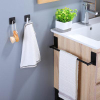 Co-t Towel Bar - Towel Holder With 2 Packs Adhesive Hooks Black 16-Inch Hand Towel Rack Stick On Wall, Stainless Steel B