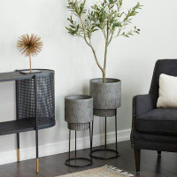 Foundry Select Makail Cole And Grey 2 - Piece Modern Metal Pot Planter Set