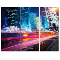 Made in Canada - Design Art Modern City Night Scene - 3 Piece Graphic Art on Wrapped Canvas Set