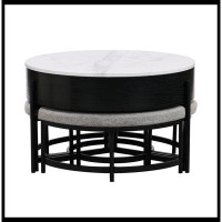 Latitude Run® Modern Round Lift-Top Coffee Table With Storage  3 Ottoman
