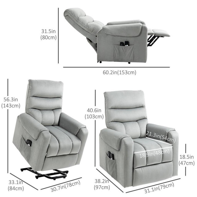 LIFT CHAIR FOR ELDERLY, MASSAGE RECLINER CHAIR WITH 8 VIBRATION POINTS, FOOTREST, REMOTE CONTROL, SIDE POCKETS, GREY in Chairs & Recliners - Image 2