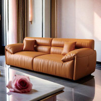 ULTORU 110.24" Black Genuine Leather Modular Sofa cushion couch