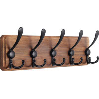 Winston Porter Wall Mounted Coat Rack, Entryway Hanging , Metal Wood Rack With 5 Black Literary Rustic Hooks Rail For Sc
