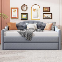 House of Hampton Tufted Upholstered Daybed with Trundle, USB and Type-C Charging Ports