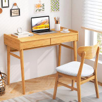 Topbuy Topbuy 39.5” Bamboo Computer Desk Study Writing Desk With 2 Pull-out Drawers Shelf & Cable Management Groove