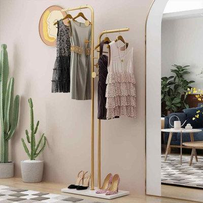 FERACT Double-pole Coat Racks Freestanding, Modern  Metal Clothing Rack with 5 Hooks and Marble Base in Other