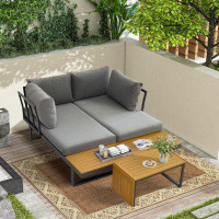 Latitude Run® Patio Furniture Set, Outdoor L-Shaped Sectional Sofa With Side Table And Cushion, Patio Sofa
