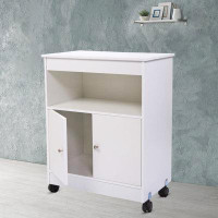 Red Barrel Studio White Accent Cabinet With Storage Space And Four Wheels