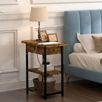 gaomon End Table With Charging Station, Sofa Couch Table, Flip Top Nightstand With Shelf