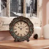 One Allium Way Table Top Clock, Vintage French Decorative Pewter Analogue Desk Clock Battery Operated For Living Room De