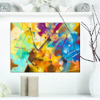 East Urban Home Contemporary 'Yellow and Blue Abstract Oil Painting' Oil Painting Print on Wrapped Canvas